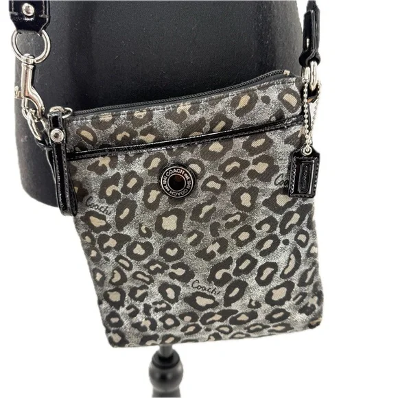 Coach Ocelot Leopard Print Crossbody Bag with Compact Wallet Black/Silver Fabric - Picture 7 of 17